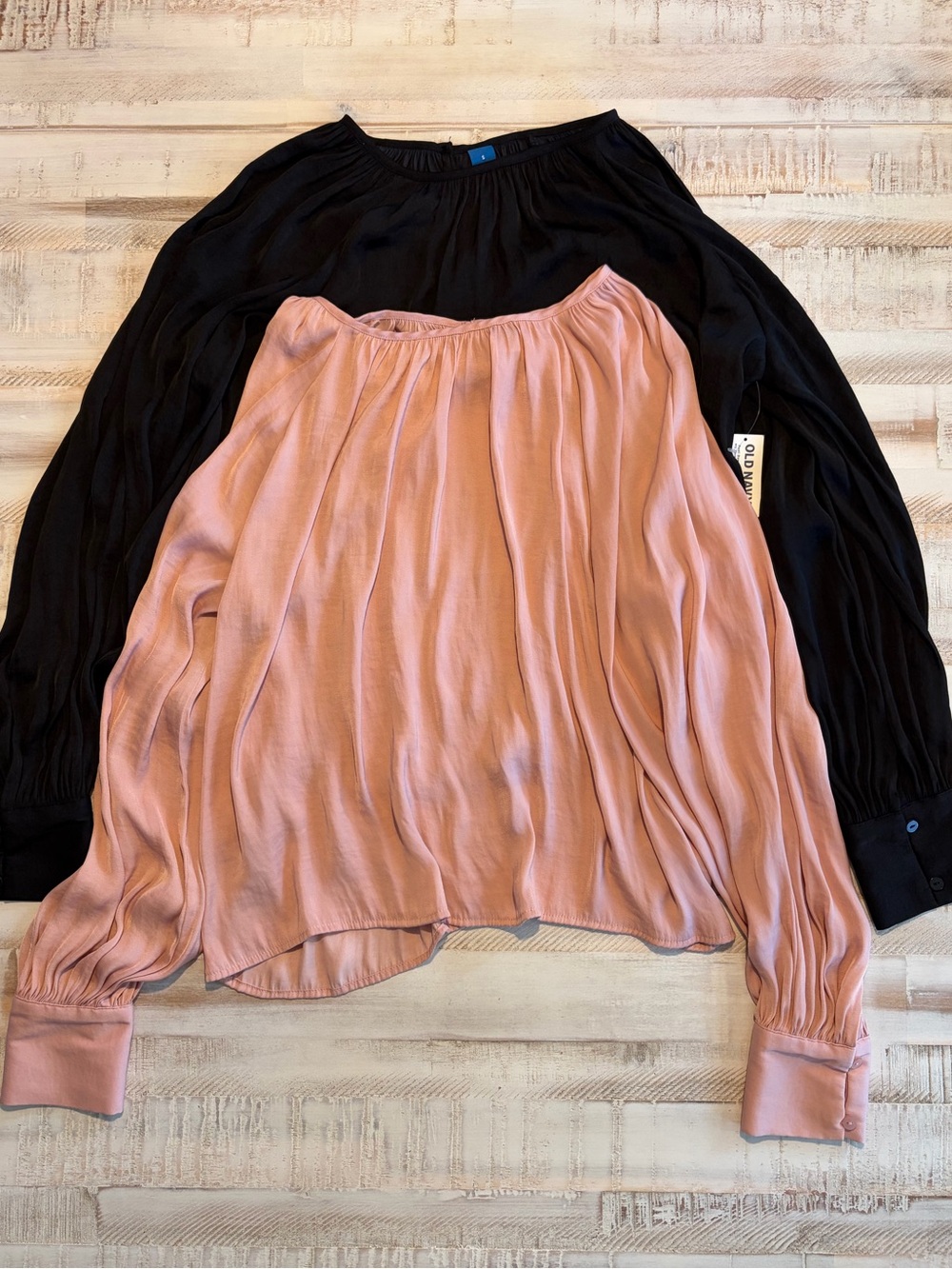 NWT Old Navy Satin Shirred Blouse Lot of 2 Black Pink Size S $80 Retail
